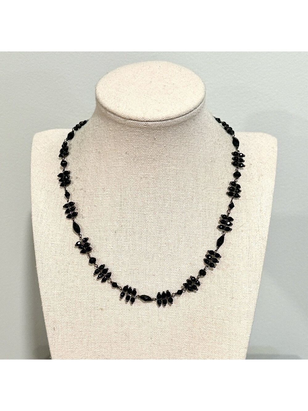 LC Lauren Conrad black beaded gunmetal collar necklace